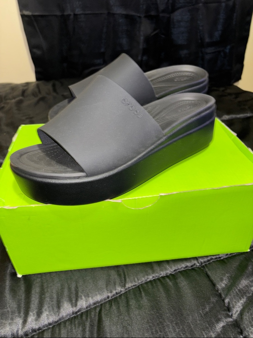 CROCS Black Platform Slide Wedge Sandals